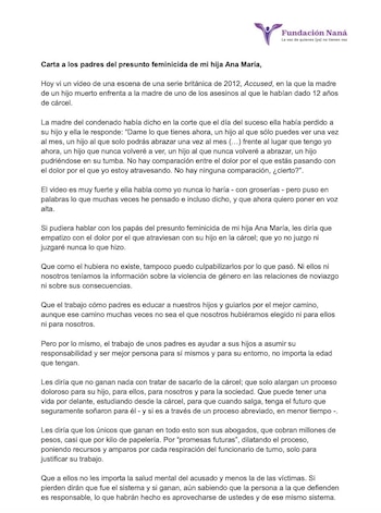 María Ximena Céspedes, mamá de Ana María Serrano, difundió una carta pública dirigida a los papás del presunto feminicida de su hija - crédito @mariaximenacespedes/Instagram