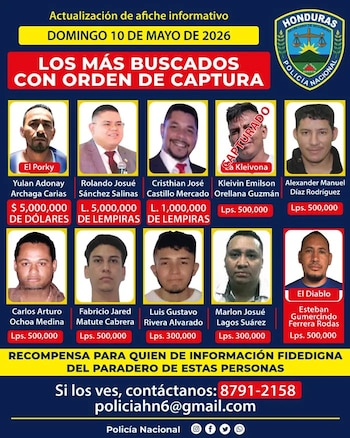La Policía Nacional de Honduras incrementa a 500 mil lempiras la recompensa por información que conduzca a la captura de ‘El Diablo’, cabecilla del Cártel del Diablo.