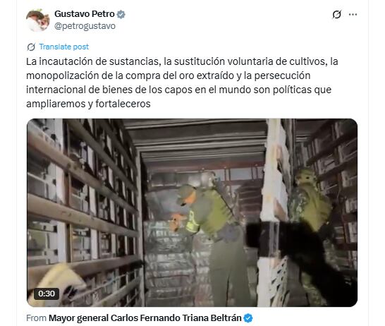 Gustavo Petro usó el operativo para reafirmar su política de acción contra los cultivos ilícitos - crédito @petrogustavo/X