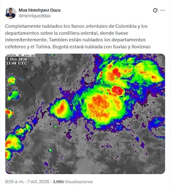 Las precipitaciones se registran durante la mañana del miércoles 7 de octubre - crédito @HenriquezMax/X