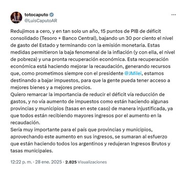 Caputo apuntó contra los gobernadores