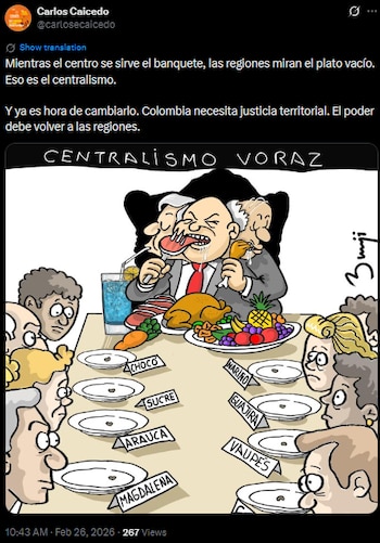 Carlos Caicedo criticó el centralismo