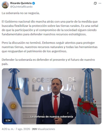 El comunicado que publicó el mandatario riojano