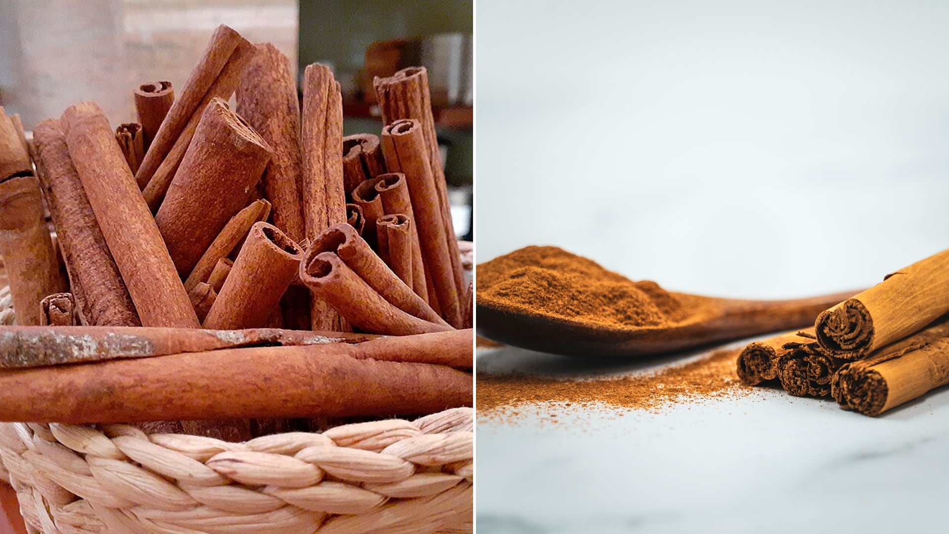 Canela cassia a al izquierda y canela de Ceilán a la derecha. (Wikimedia)