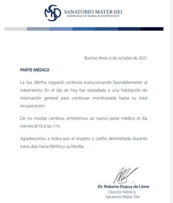 El parte médico de Mirtha