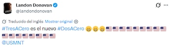 La cuenta oficial de la Selección Estadounidense se sumó a Donovan en la celebración del triunfo con la publicación 'TRES A CERO IN THE DESERT!'. (X/ @landondonovan)
