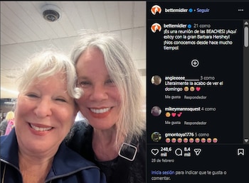 Bette Midler compartió su reencuentro con Barbara Hershey.