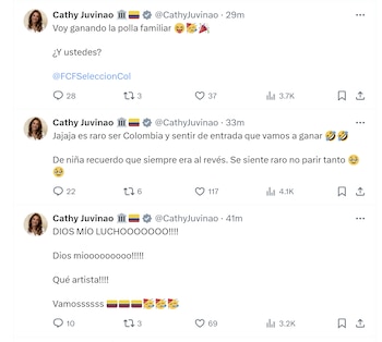 Catherine Juvinao Clavijo se unió al apoyo a la selección Colombia - crédito @CathyJuvinao/X