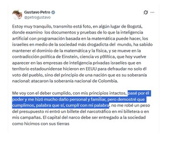 Gustavo Petro habló del costo del ejercicio del poder