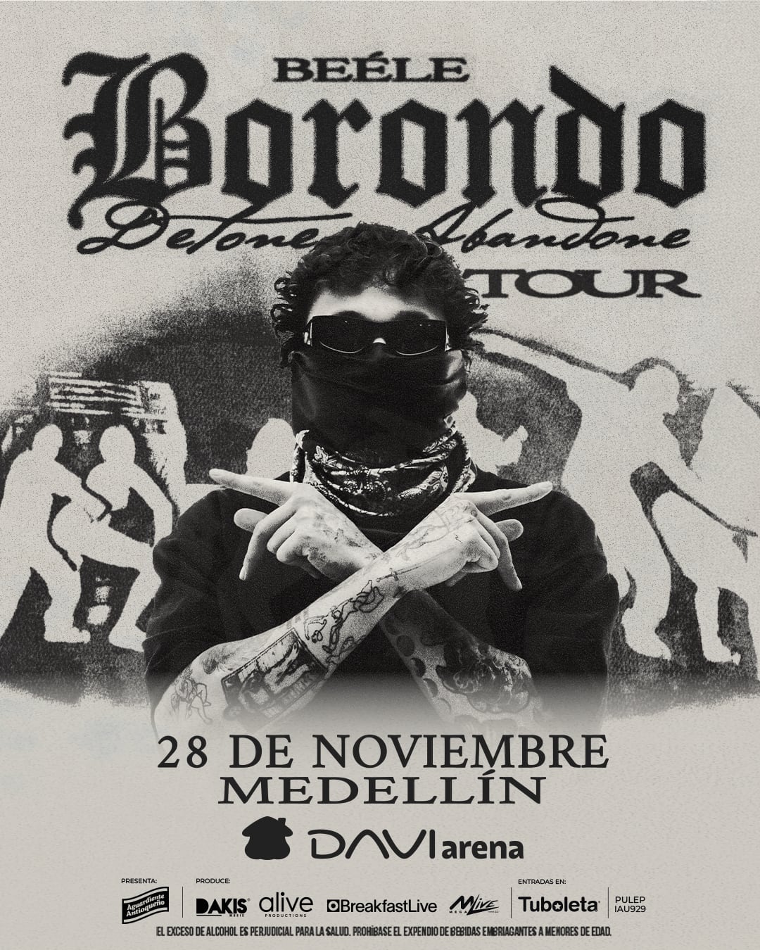 Beéle trae el Borondo, Detone & Abandone Tour al Davi Arena de Medellín el 28 de noviembre de 2026 - crédito Breakfast Live