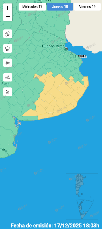 El viernes, tormentas y alerta amarilla afectan la costa atlántica y el centro de la provincia de Buenos Aires