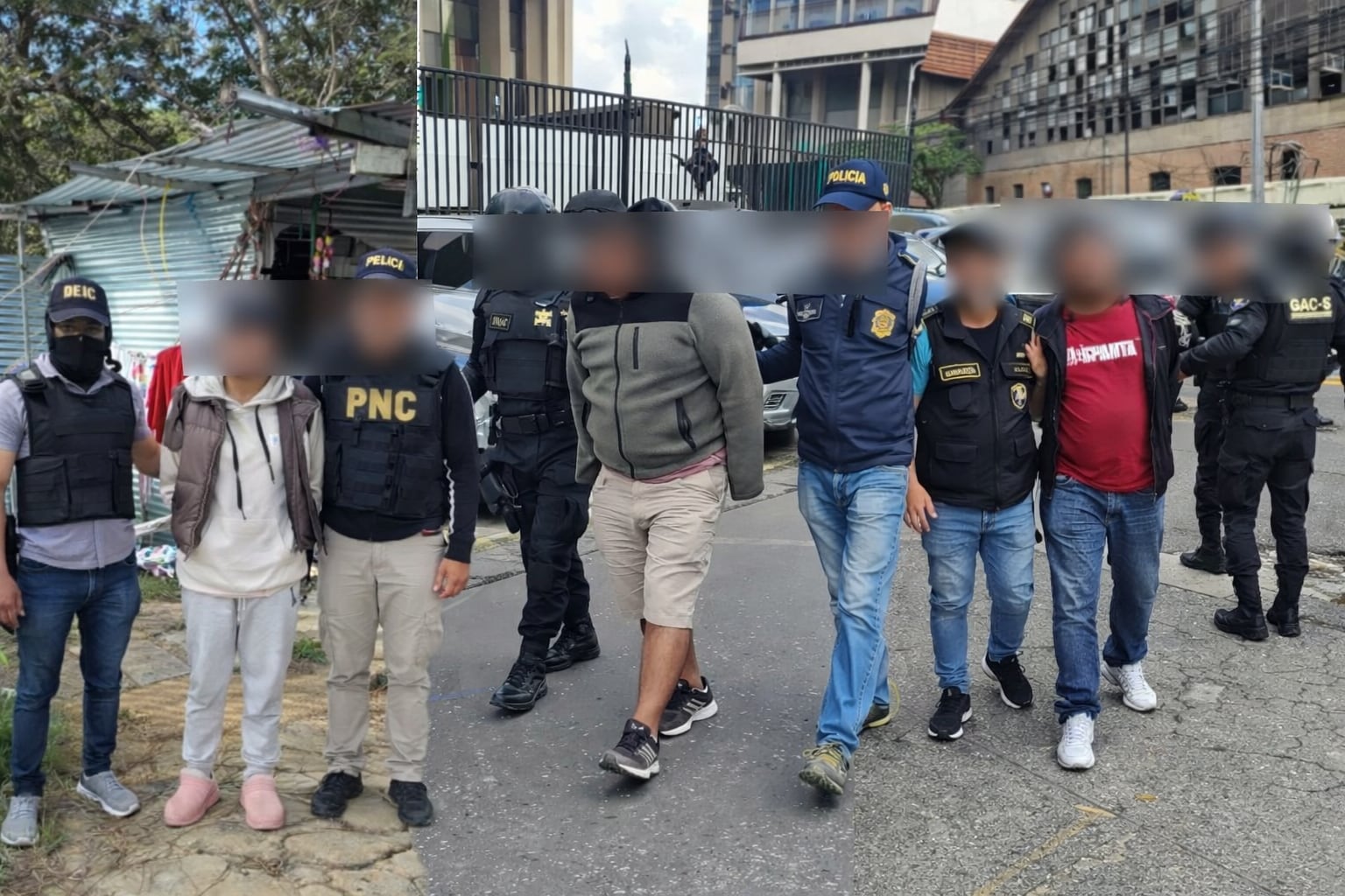 Agentes de la Policía Nacional Civil de Guatemala detienen a varios individuos durante un operativo policial en un entorno urbano. (Imagen Ilustrativa Infobae)