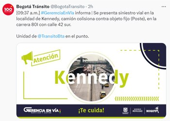 Accidente en la localidad de Kennedy - crédito @BogotaTransito/X