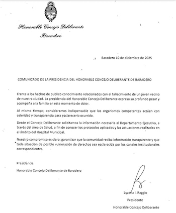 El comunicado del Honorable Concejo