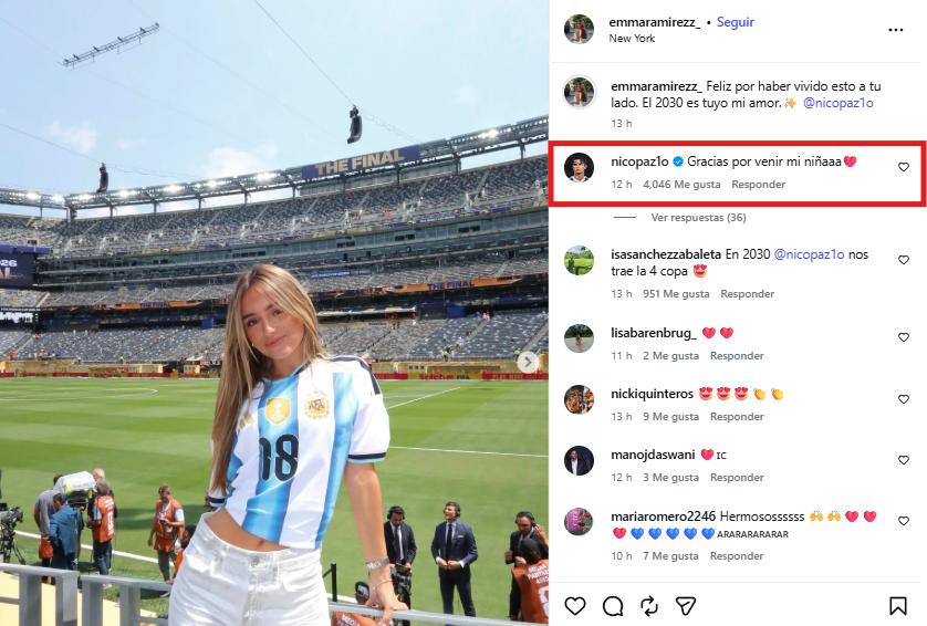 La publicación de Emma Ramírez: la respuesta de Nico Paz