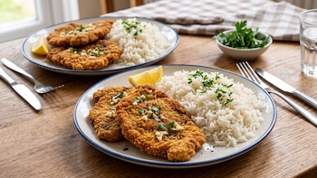 Receta de escalopes con arroz, rápida y fácil