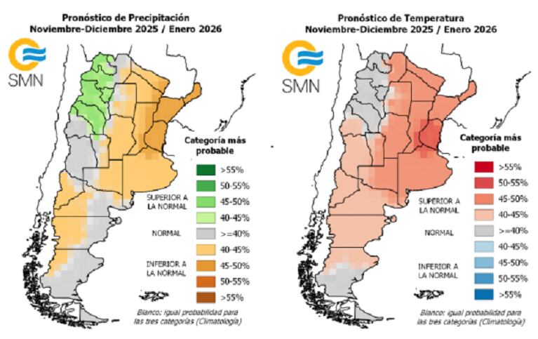El pronóstico del SMN prevé para
noviembre–diciembre precipitaciones inferiores a lo normal en Santiago del Estero (SMN)
