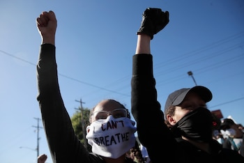 Protesters demonstrate during the fifth