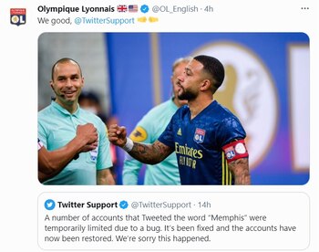 "Todo bien, Twitter", escribió el