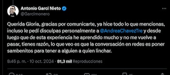 El artista gráfico aseguró que ya se había disculpado con la senadora | Foto: X @Garcimonero