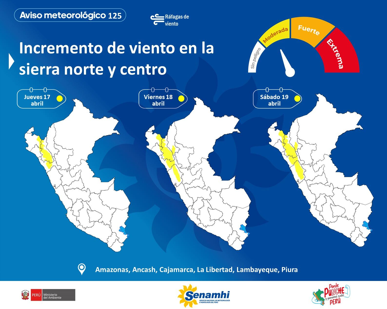 Senamhi pronostica incremento en la velocidad del viento en estas seis regiones del Perú. (Foto: X/Senamhi)
