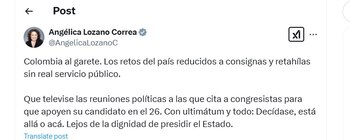 Angélica Lozano arremete en contra