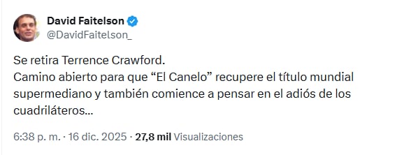 David Faitelson reacciona al retiro de Terence Crawford (captura de pantalla)