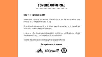 Comunicado de los organizadores.