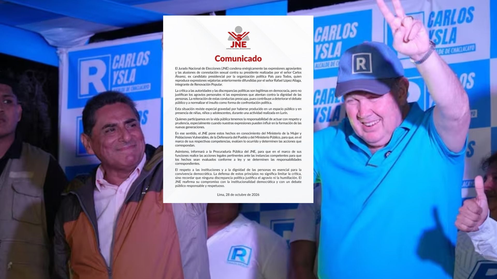 El organismo electoral condenó las expresiones agraviantes y las alusiones de connotación sexual dirigidas contra su presidente, Roberto Burneo. Composición: Infobae