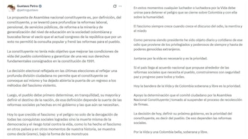 Petro se refiere al retiro de la Asamblea Nacional Constituyente - crédito @petrogustavo/X