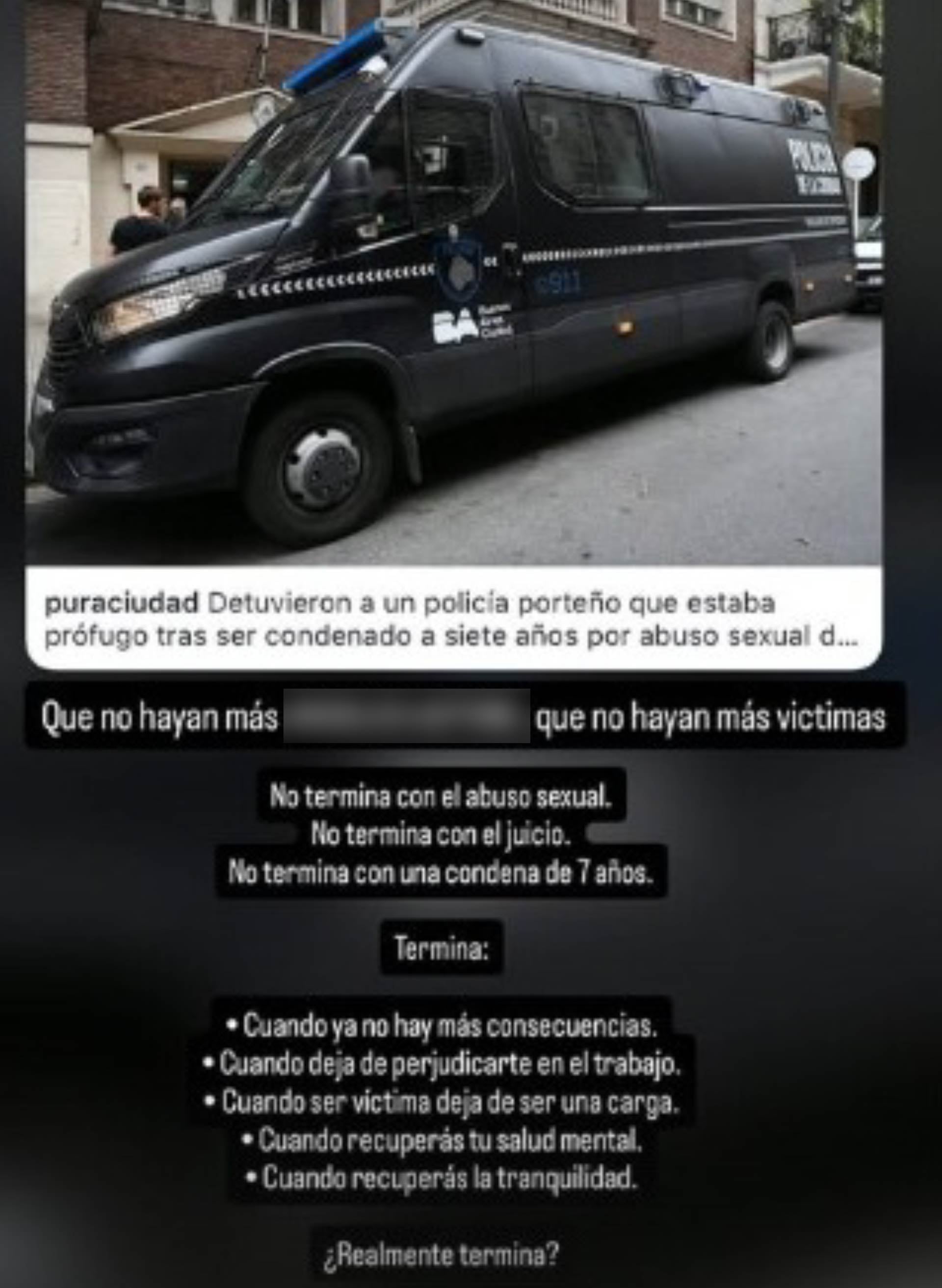 La historia de Instagram que posteó la policía en su perfil de IG luego de conocer la detención del oficial de la Policía de la Ciudad (Instagram)