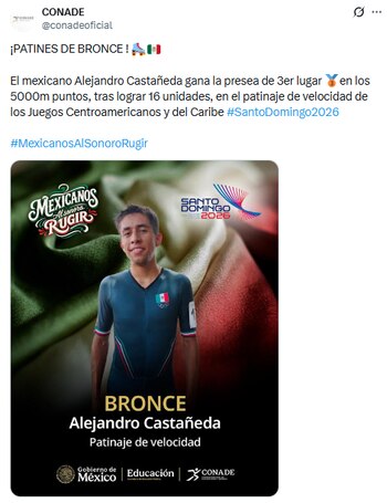 Alejandro Castañeda consigue el bronce en Santo Domingo. (X/ @conadeoficial)