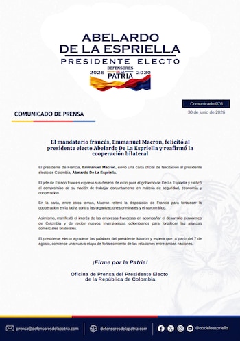 Macron planteó una acción conjunta de Francia y Colombia contra el narcotráfico y las organizaciones criminales - crédito prensa Abelardo de la Espriella