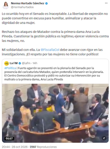 Norma Hurtado cuestionó a Matador y pidió rigor de la Fiscalía en las investigaciones - crédito @normahurtados/X