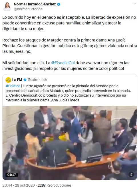 Norma Hurtado cuestionó a Matador y pidió rigor de la Fiscalía en las investigaciones - crédito @normahurtados/X