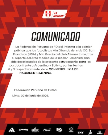 Mía Obando y Mía García quedan fuera de la convocatoria de la selección peruana. Crédito: X La Bicolor.