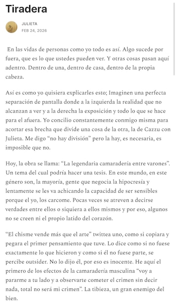 El escrito de Cazzu critica