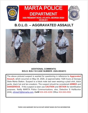 La policía de MARTA difunde imágenes del sospechoso buscado por asalto con agravantes en la estación Georgia State de Atlanta