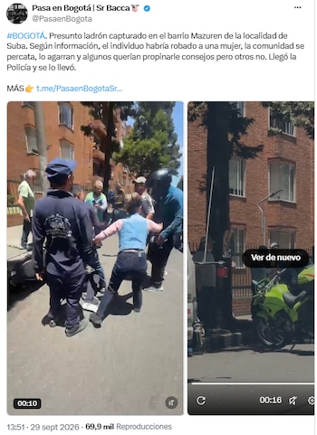 Vecinos impidieron la huida de un sospechoso y evitaron una agresión en Suba - crédito @PasaenBogota/X