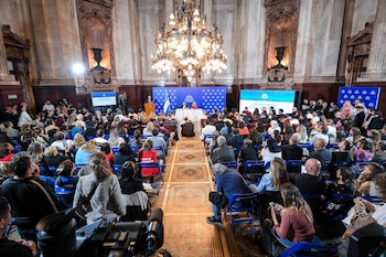 Se realizó una nueva jornada en contra de las falsas denuncias de los senadores nacionales Carolina Losada y Juan Carlos Pagotto, en el salón Azul del Senado de la Nación, el martes 07 de Abril del 2026, buenos Aires, Argentina