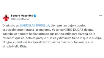 Sodra Macollíns cuestionó comportamiento de Abelardo de la Espriella con periodista - crédito @SondraMacol/X