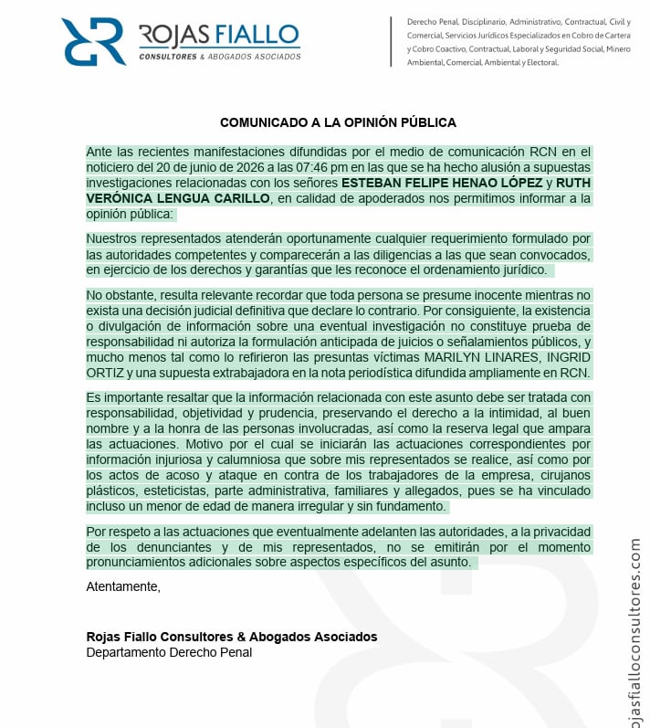 Los señalados explicaron en un comunicado al que accedió Infobae Colombia que se debe atribuir la presunción de inocencia - crédito suministrado a Infobae