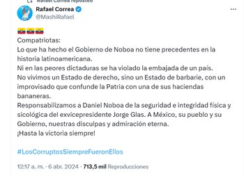El expresidente de Ecuador condena
