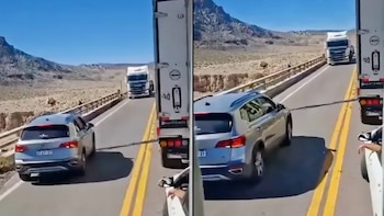 Video: un conductor intentó un sobrepaso en una ruta cordillerana y se encontró con un camión de frente, cómo evitó el choque