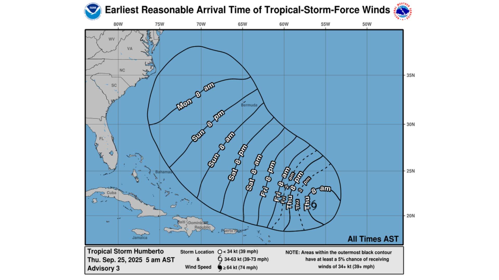 La interacción entre Humberto e Invest 94L genera incertidumbre sobre la trayectoria y riesgos para Florida y Carolina del Norte. (NHC)