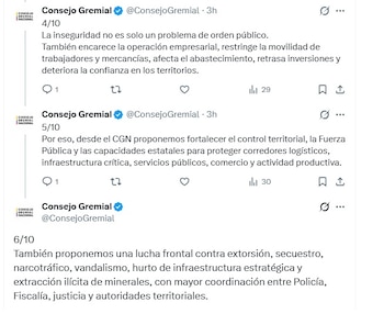 El Consejo Gremial propone fortalecer el control territorial para garantizar la seguridad de Colombia - crédito @ConsejoGremial/X