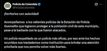 La Policía Nacional realizó la evacuación aérea de los uniformados tras los ataques contra la subestación de Guamalito - crédito @PoliciaColombia / X