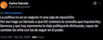 Carlos Caicedo rechaza candidatura de