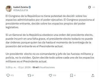 Isabel Zuleta reaccionó a la polémica por la instalación de Abelardo de la Espriella