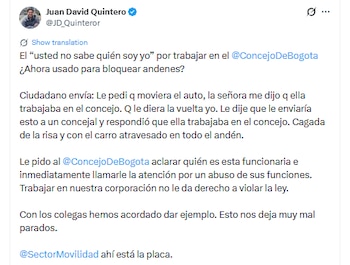 Esta fue la denuncia compartida por Juan David Quintero - crédito @JD_Quinteror/X